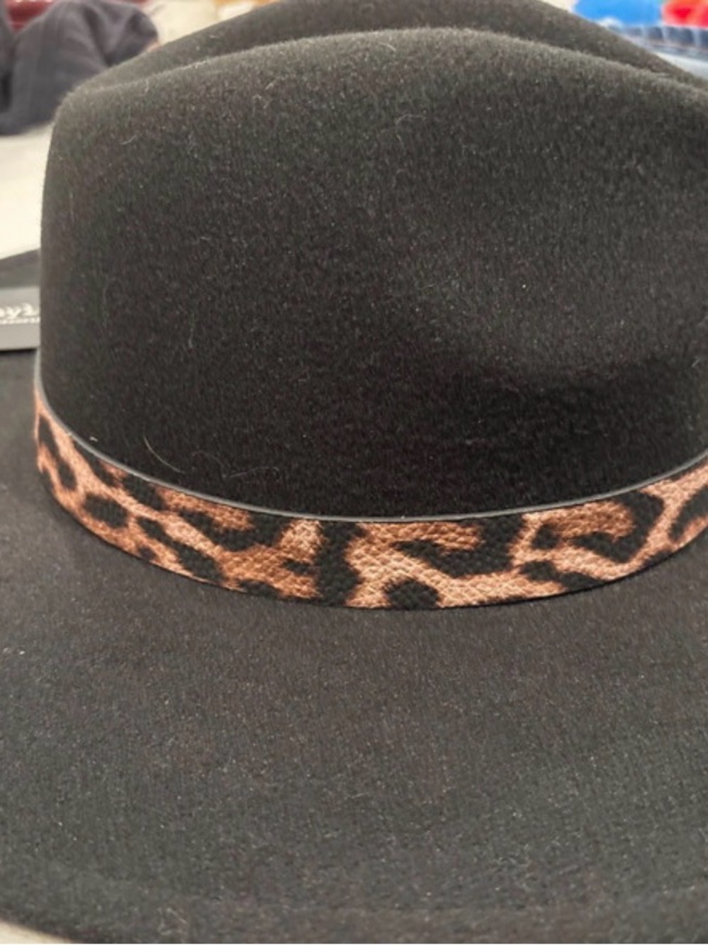 Black Wool Fedora with Leopard-Print Band